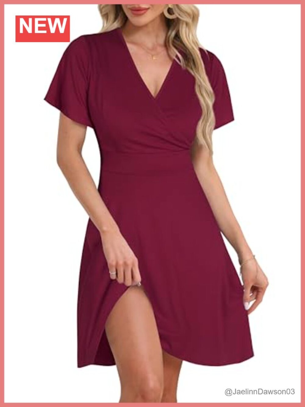 Women's Summer Sundress V-Neck Wrap Dress A-Line Midi Short Sleeve